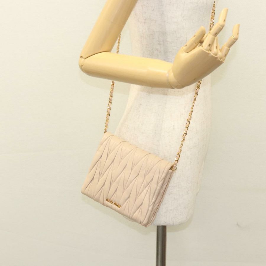 【日本直送】Miu Miu Matelasse 鏈條單肩包 皮革 米色金 正品 116427-23