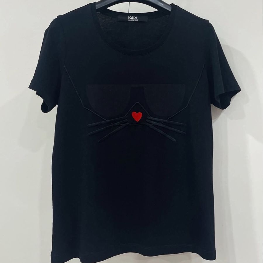 老佛爺KARL LAGERFELD 眼鏡立體鬍鬚短T 黑色-1
