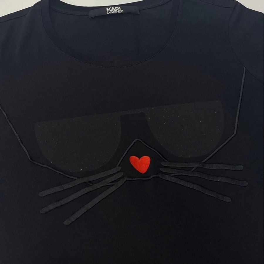 老佛爺KARL LAGERFELD 眼鏡立體鬍鬚短T 黑色-3