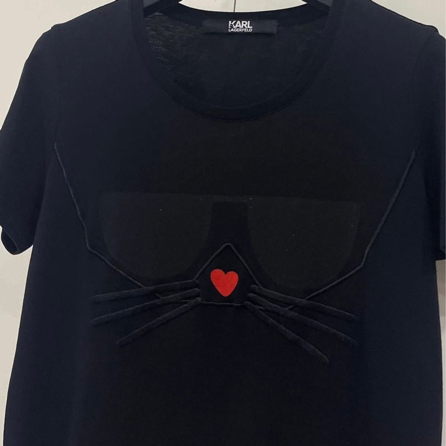 老佛爺KARL LAGERFELD 眼鏡立體鬍鬚短T 黑色-5