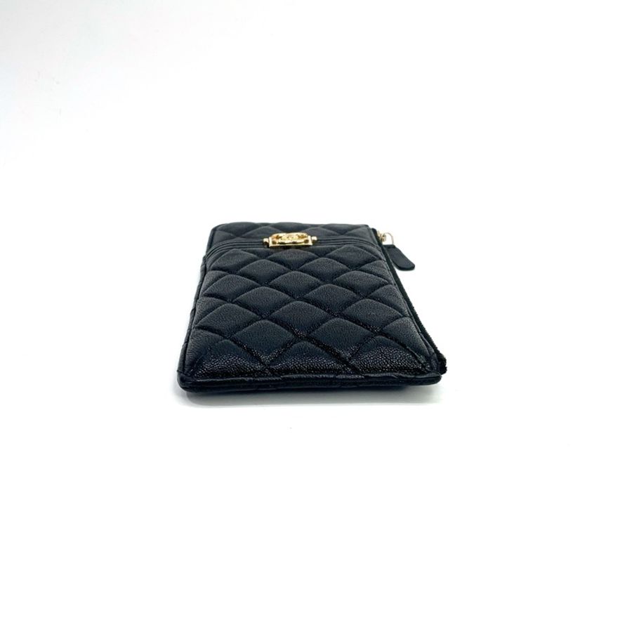 Chanel 黑荔枝牛皮金釦Boy一字拉扁長夾 AP1482-4
