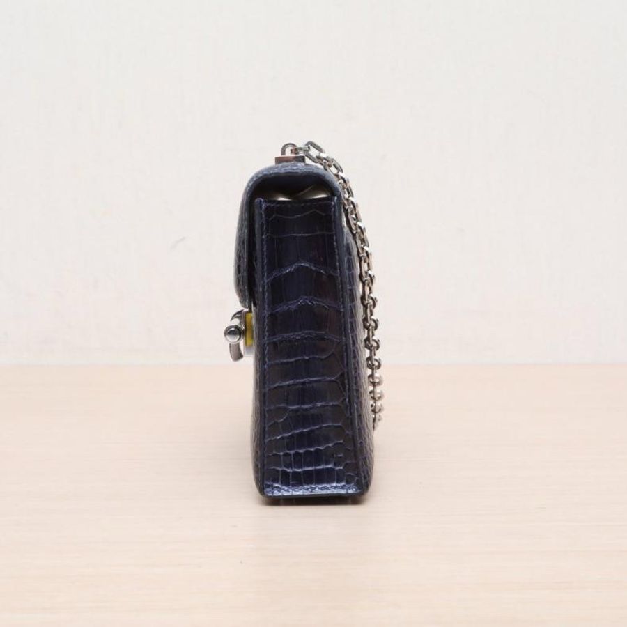 HERMES(愛馬仕) Verrou 手槍包 插銷包 17 78深海藍 鱷魚皮 A刻 銀扣-1