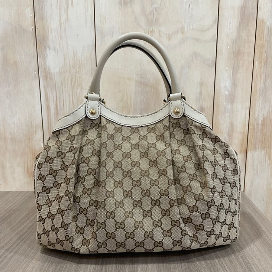 Gucci 211944白牛皮老花布面Sukey手提包 托特包-1