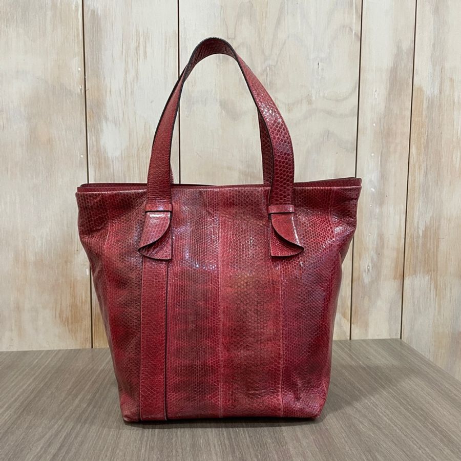 Ferragamo桃紅色蛇皮蝴蝶結手提包 托特包-2