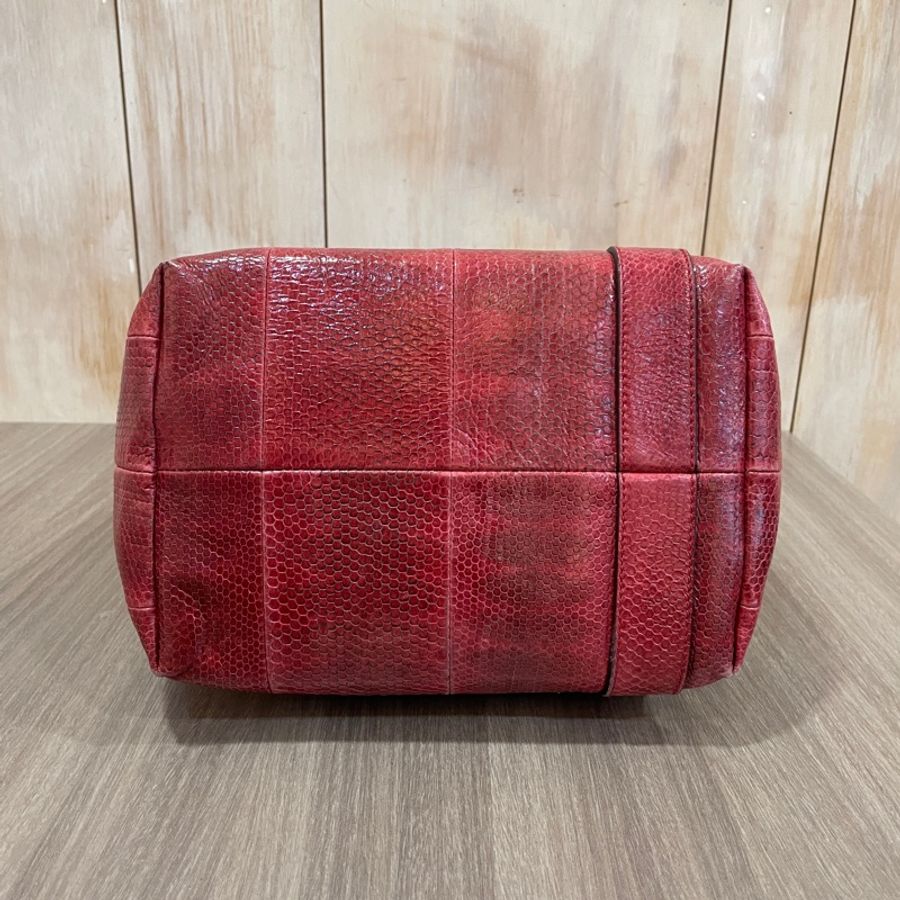 Ferragamo桃紅色蛇皮蝴蝶結手提包 托特包-4