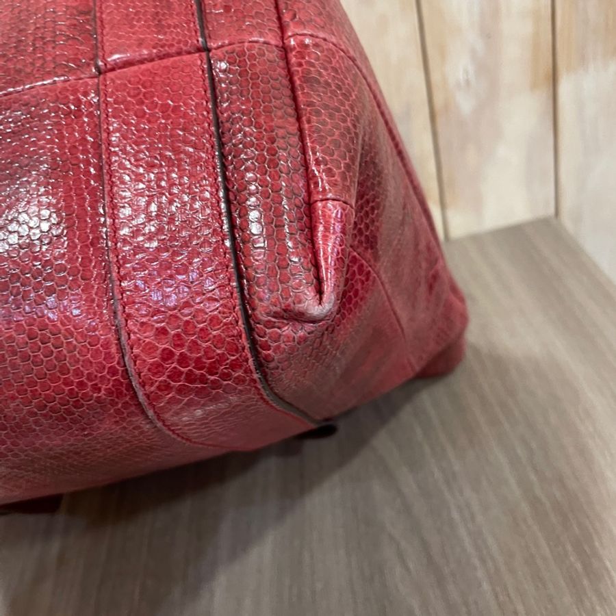 Ferragamo桃紅色蛇皮蝴蝶結手提包 托特包-7