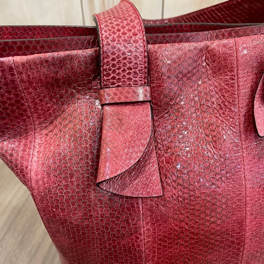 Ferragamo桃紅色蛇皮蝴蝶結手提包 托特包-9
