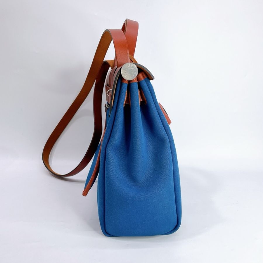 Hermes 雲青藍帆布拚銅紅牛皮Herbag 31手提斜背包-3