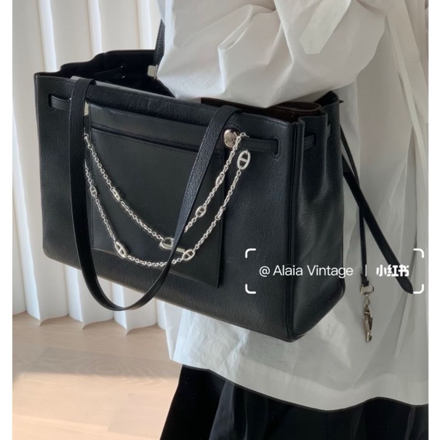 愛馬仕Cabana黑銀配色 類花園包herbag 托特包-6