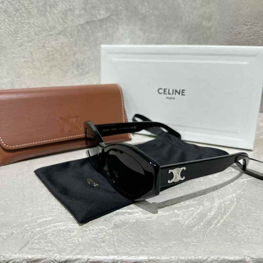 Celine Lisa同款 銀色logo 多邊型太陽眼鏡 可修飾臉型  全新全配-5