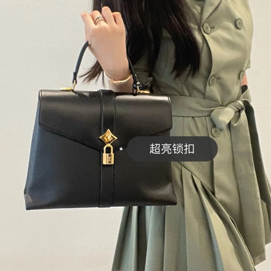 LV rose des vents 風中玫瑰 全皮 黑金 手提包 斜背包 肩背包 側背包 公文包 公事包-9