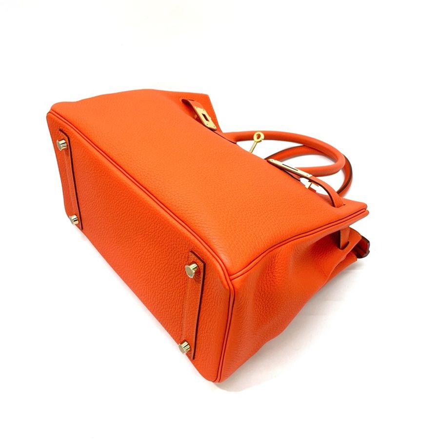 Hermes 9J火焰橘Togo皮金釦Birkin30 手提鉑金包-6