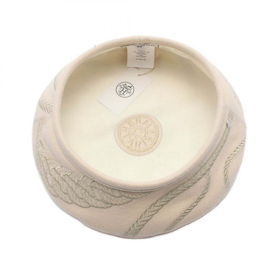 HERMES Saint-Honore en Finesse Sellier 帽子 貝雷帽 58.5 公分 羊毛 米色 米色 二手-2