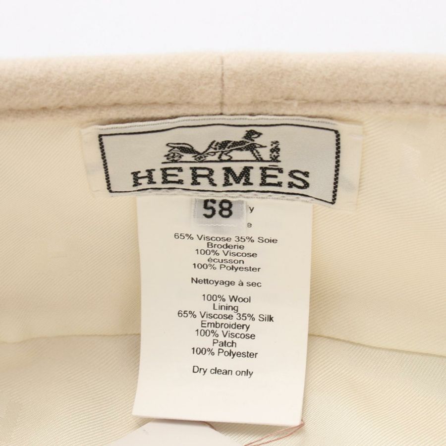 HERMES Saint-Honore en Finesse Sellier 帽子 貝雷帽 58.5 公分 羊毛 米色 米色 二手-3