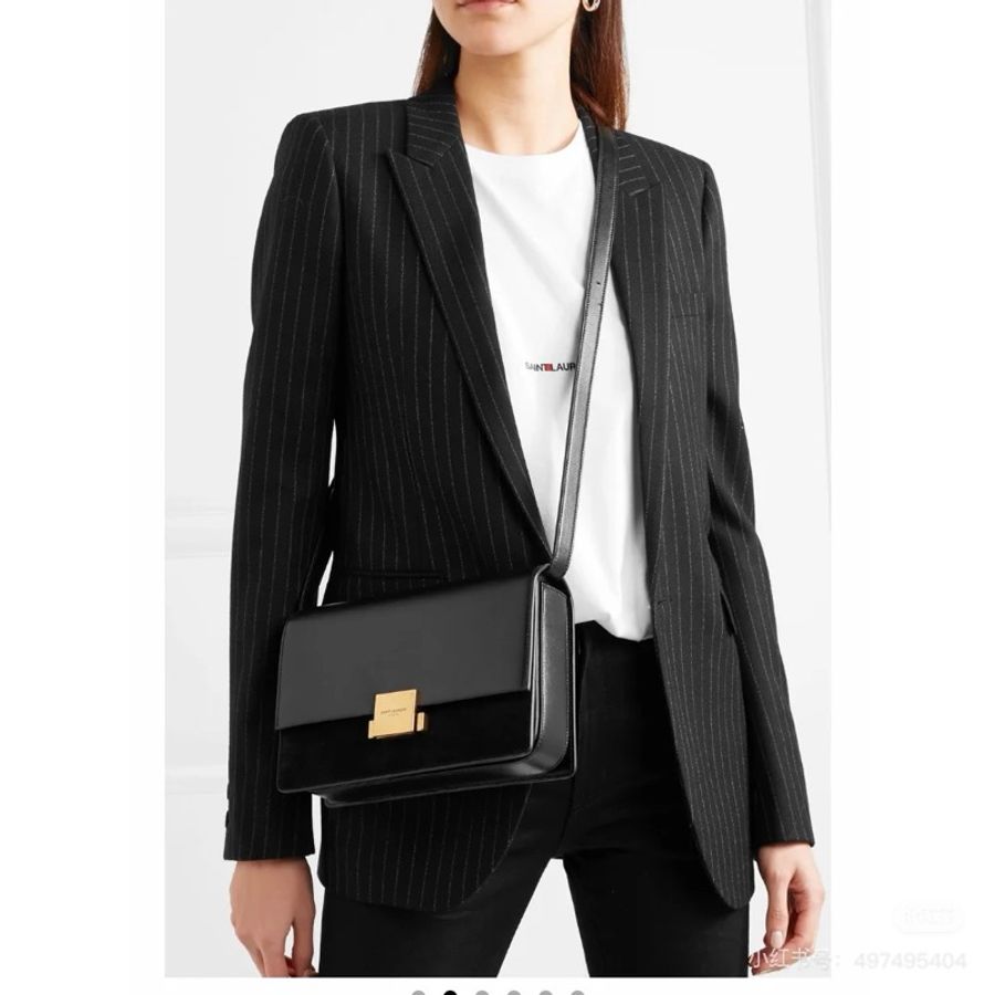 YSL 聖羅蘭 SAINT LAURENT Bellechasse 藏藍 麂皮 學院包 豆腐包 肩背包 斜背包 郵差包-9