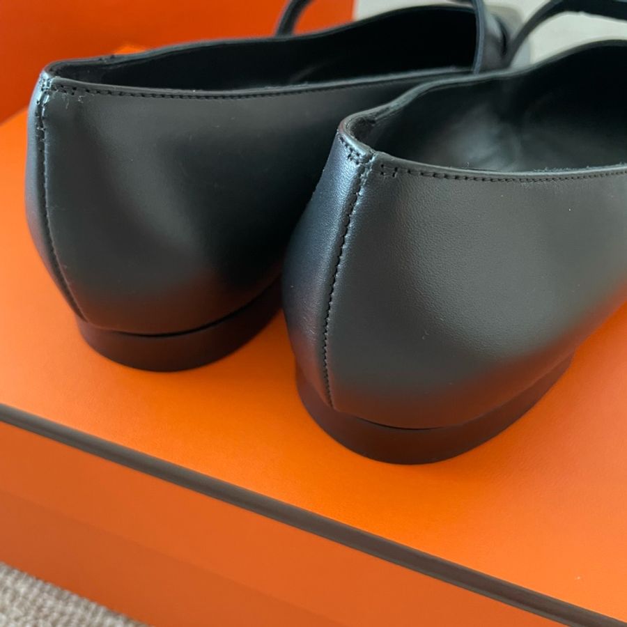 🐼Hermes Kelly全新芭蕾舞鞋 瑪莉珍 尖頭鞋So black 全黑 黑銀🖤EU38-2