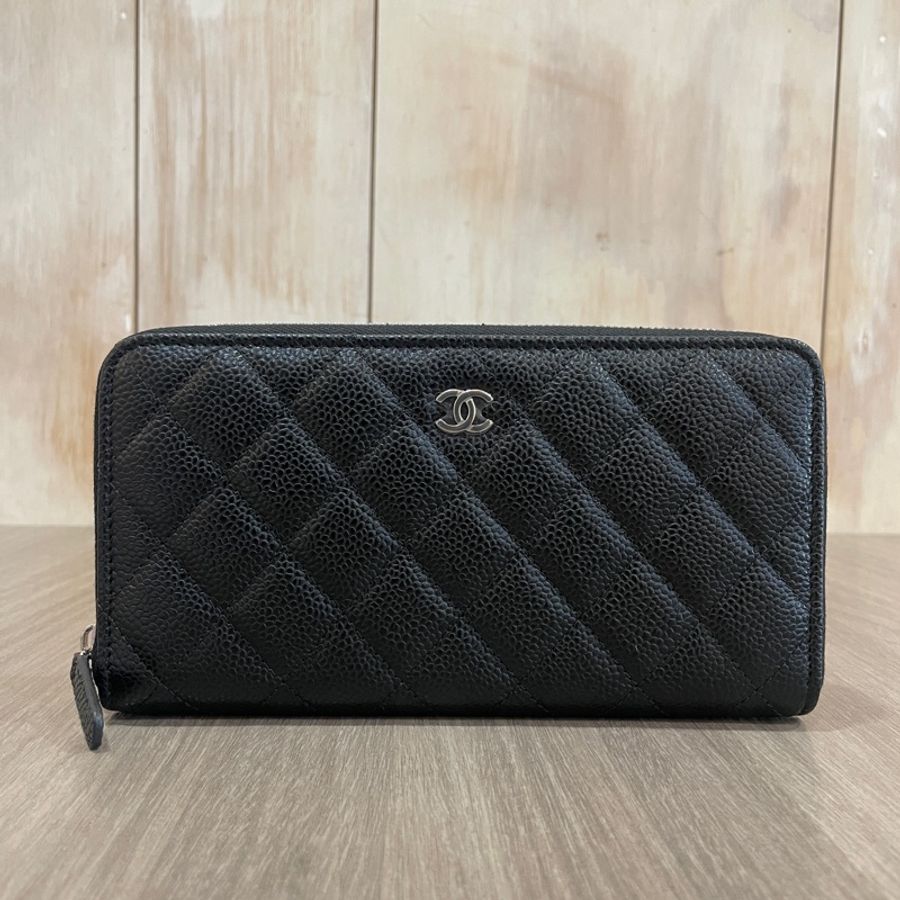 Chanel AP0242黑銀荔枝皮經典拉鍊Coco長夾*-0