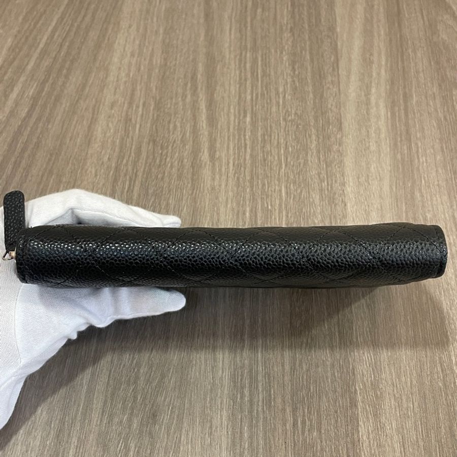 Chanel AP0242黑銀荔枝皮經典拉鍊Coco長夾*-6