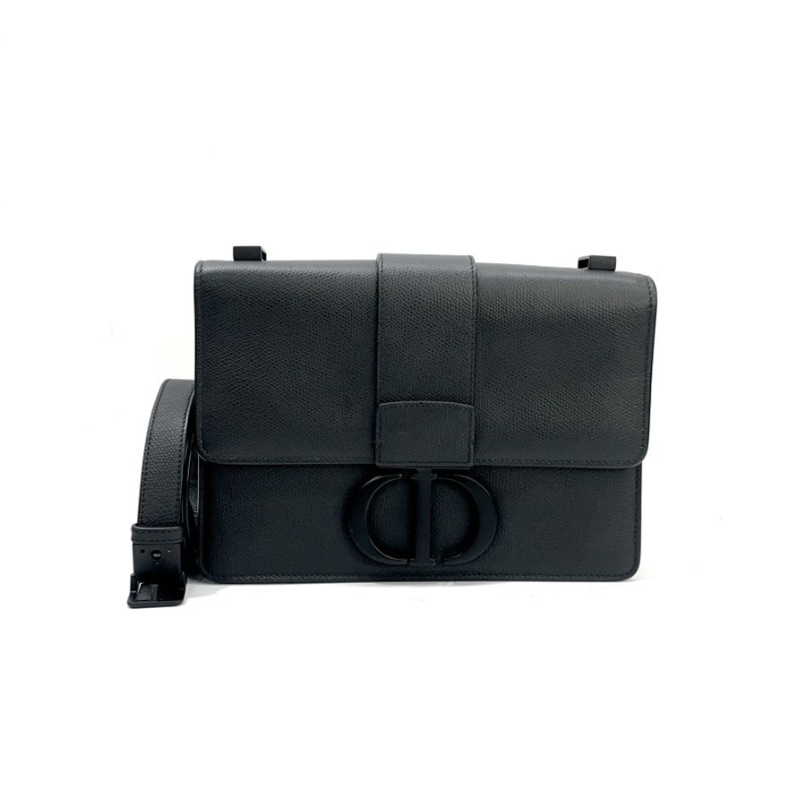 Dior 黑牛皮30 Montaigne 黑釦下蓋斜背蒙田包 so black-0