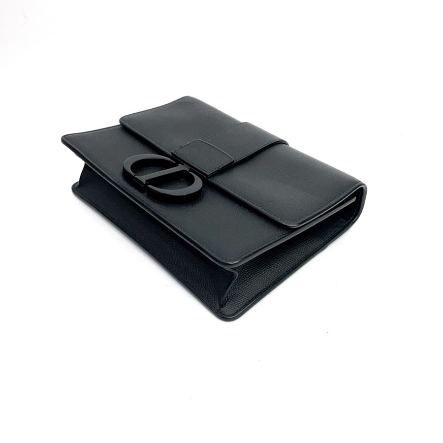 Dior 黑牛皮30 Montaigne 黑釦下蓋斜背蒙田包 so black-6