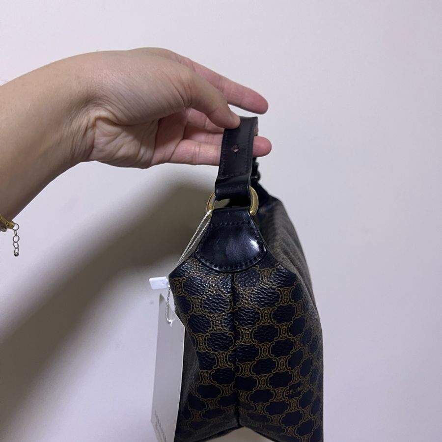CELINE macadam 中古 Vjntage 黑色老花 迷你飯盒包 手拿包 遛狗包-4