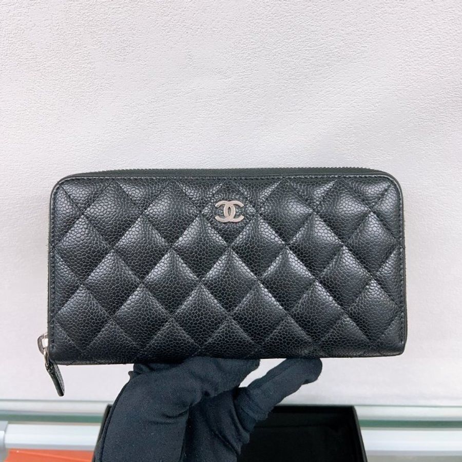 Chanel 黑銀拉鍊長夾/長銀包-1
