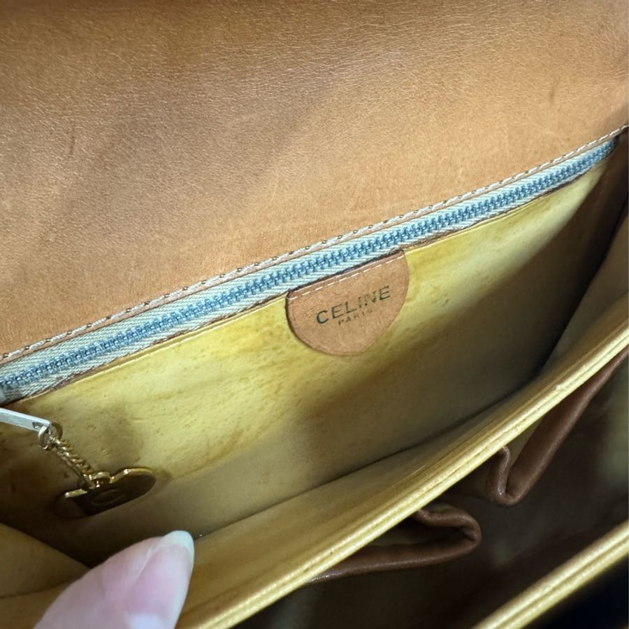 中古稀有款 Celine Macadam 馬車扣 斜背包 Box bag 棕色老花-15