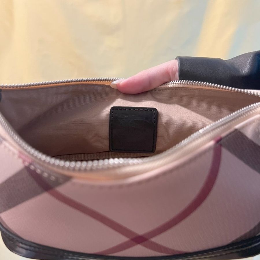 BURBERRY Check Shoulder Bag米色格仔腋下手提包 中古Vintage-2