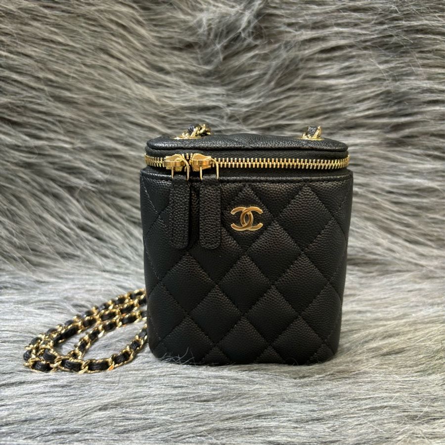 CHANEL AP2195 黑荔枝 金釦 化妝盒 煙盒 零錢包 斜背包-0