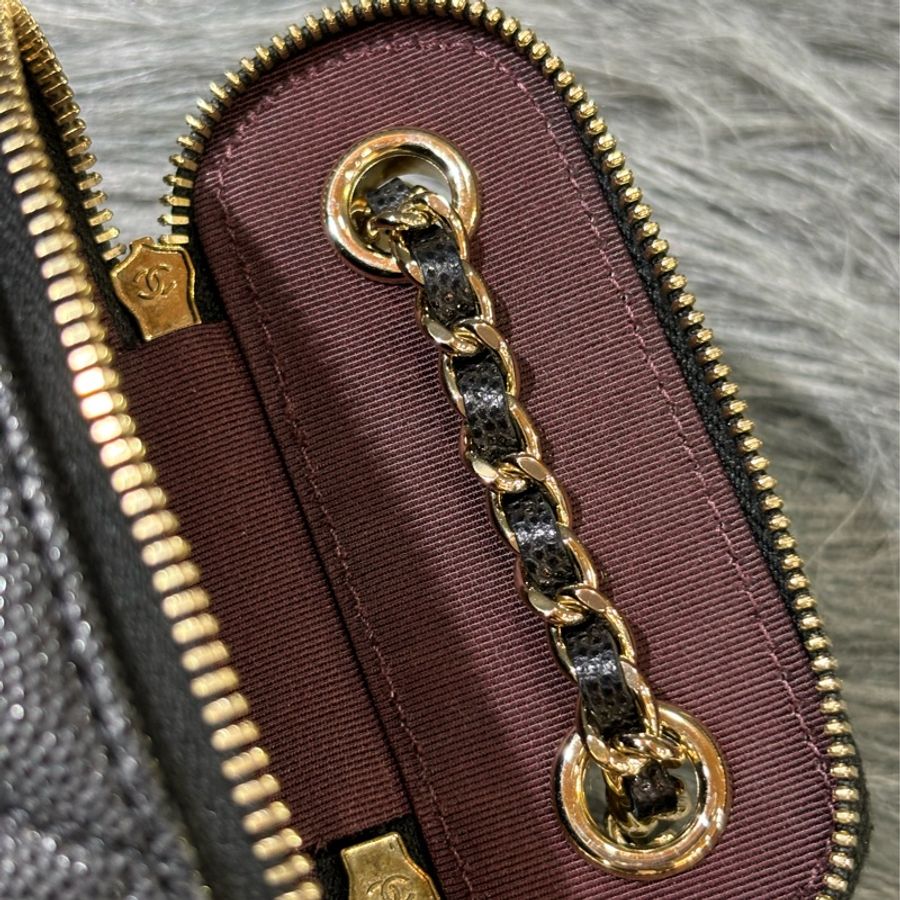 CHANEL AP2195 黑荔枝 金釦 化妝盒 煙盒 零錢包 斜背包-15