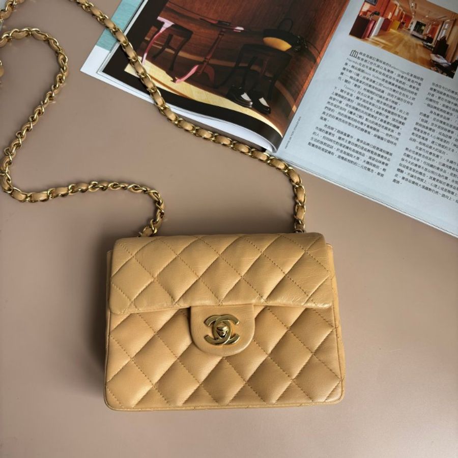 ::CHANEL:: 奶茶色VINTAGE 天菜方胖 鍊包-0