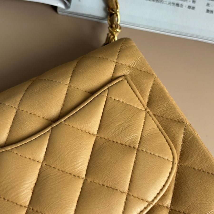 ::CHANEL:: 奶茶色VINTAGE 天菜方胖 鍊包-4
