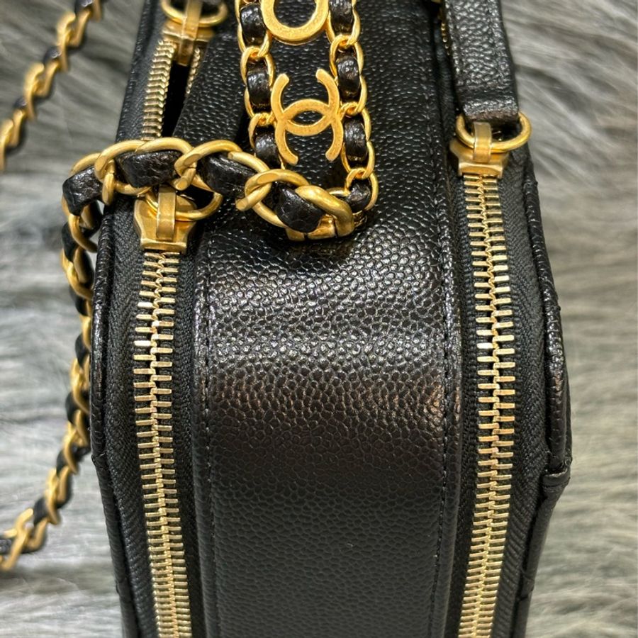 CHANEL CHANEL AS3222 英字LOGO黑皮 提把小牛皮 雙層 兩用鍊包 斜背包-1