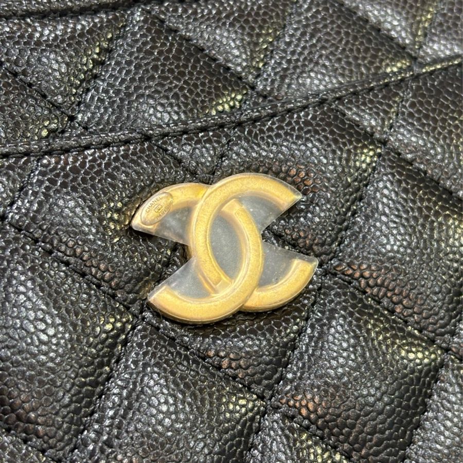 CHANEL CHANEL AS3222 英字LOGO黑皮 提把小牛皮 雙層 兩用鍊包 斜背包-9