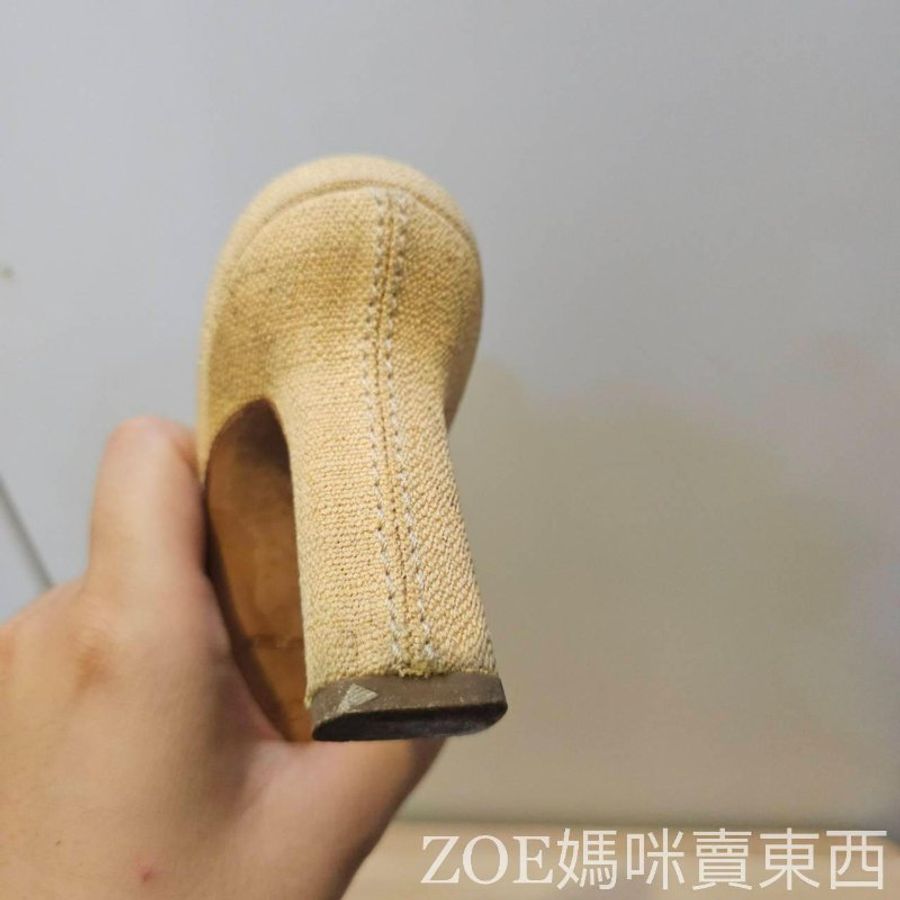 Chanel 米黃色棉麻白格線2.55造型方頭高跟鞋-7