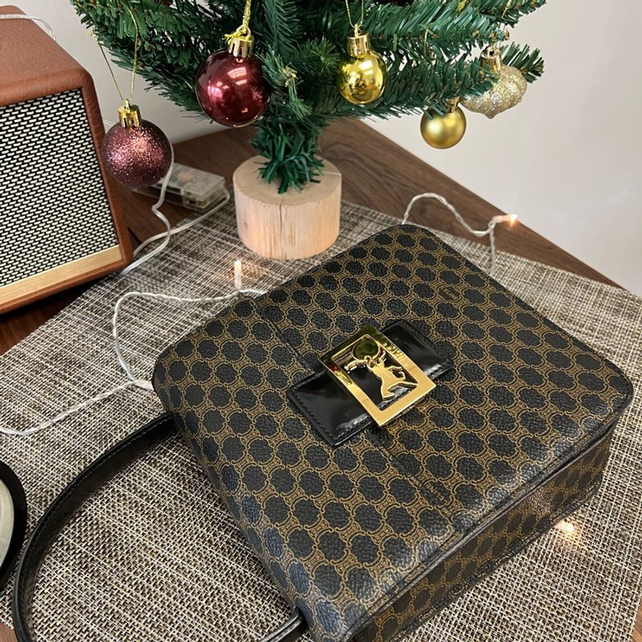 CELINE 黑色 老花 Vintage Macadam 中古 馬車 2way 稀有-4