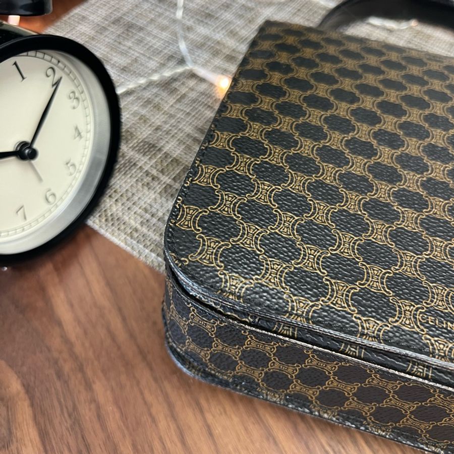 CELINE 黑色 老花 Vintage Macadam 中古 馬車 2way 稀有-10
