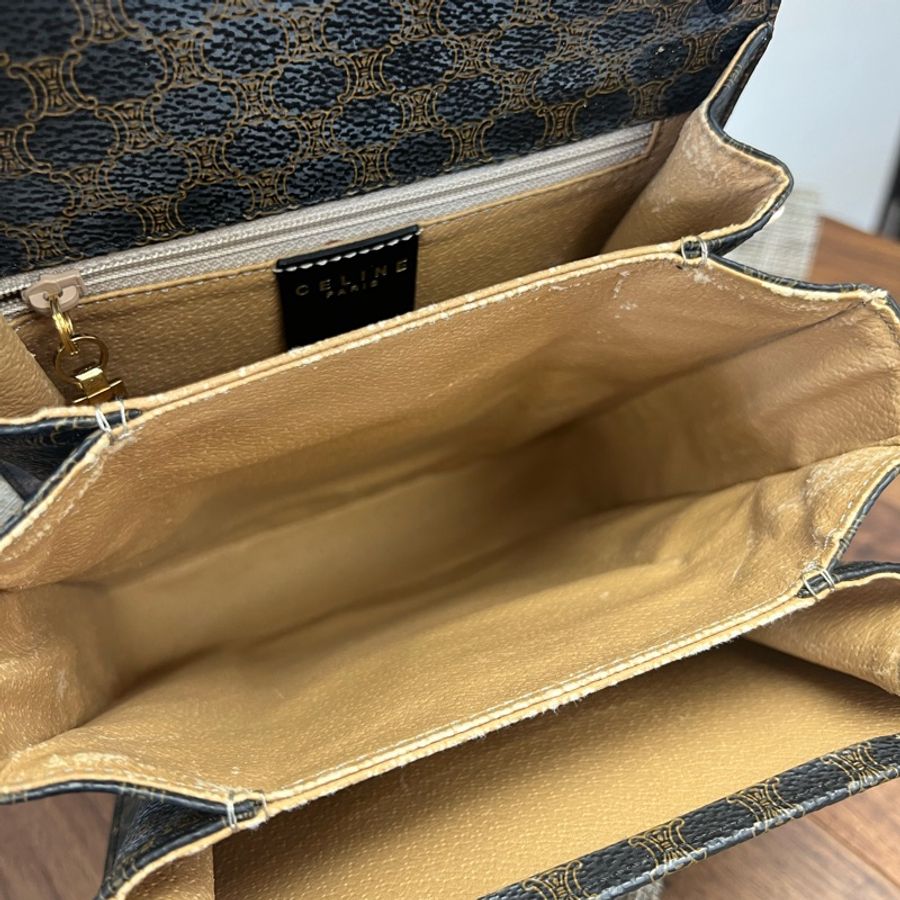 CELINE 黑色 老花 Vintage Macadam 中古 馬車 2way 稀有-12