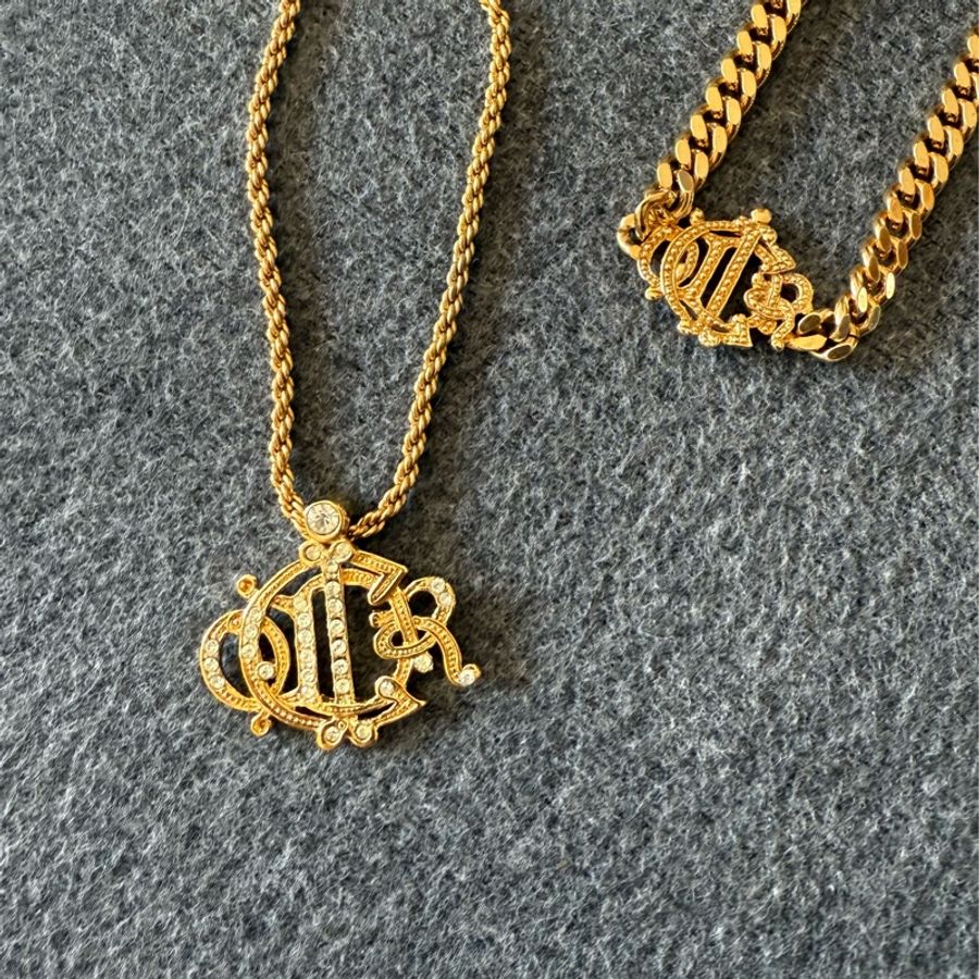Vintage Dior logo necklace rhinestone 中古Dior 水鑽南瓜車頸鏈-2