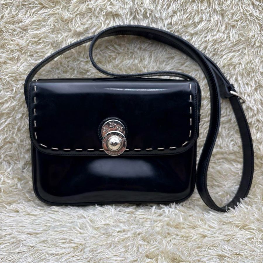 CELINE 移動星球 黑銀色 搪瓷皮 外縫線 斜背包 星球 中古 Vintage 全網唯一-0
