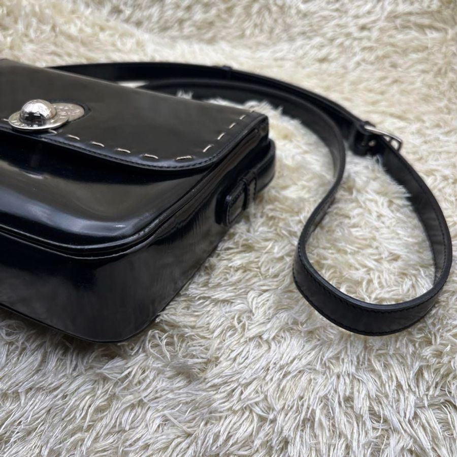 CELINE 移動星球 黑銀色 搪瓷皮 外縫線 斜背包 星球 中古 Vintage 全網唯一-2