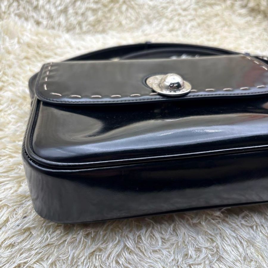 CELINE 移動星球 黑銀色 搪瓷皮 外縫線 斜背包 星球 中古 Vintage 全網唯一-3