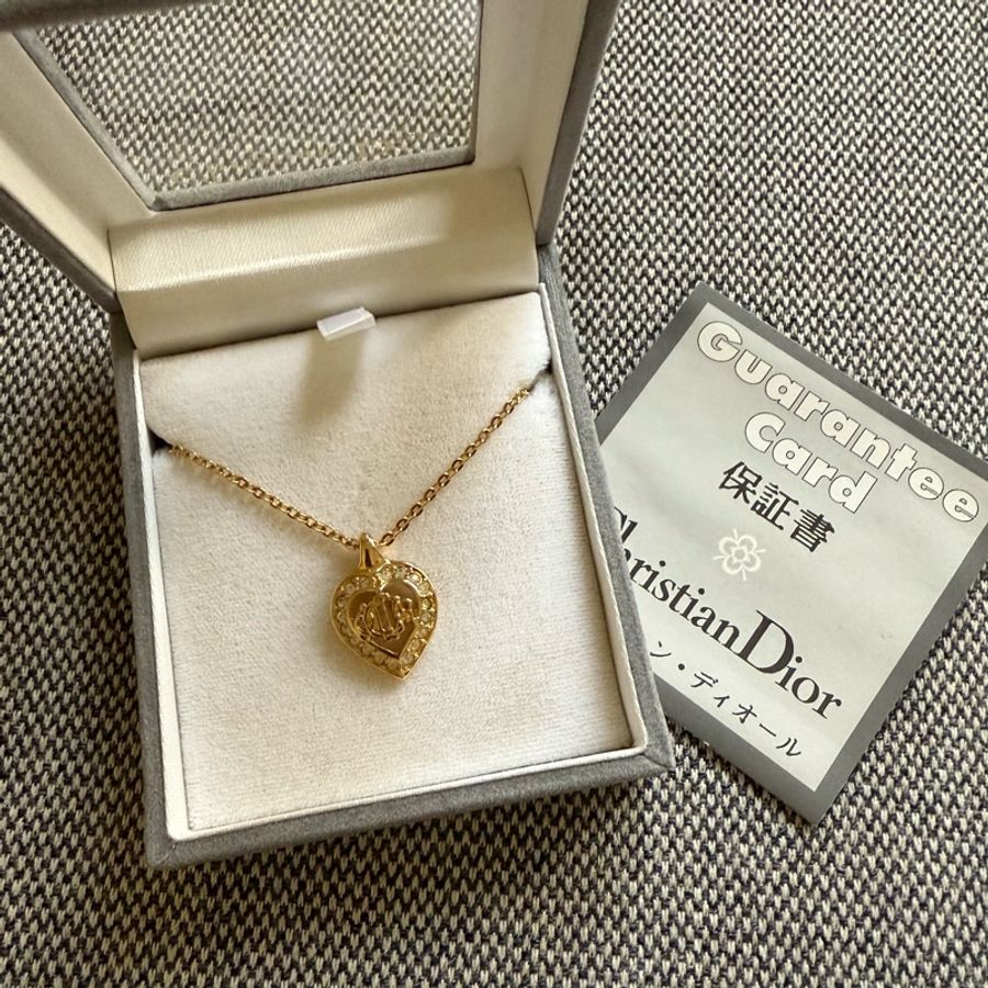 Vintage Christian Dior logo heart shape necklace 中古dior 心型南瓜車水鑽頸鏈-0