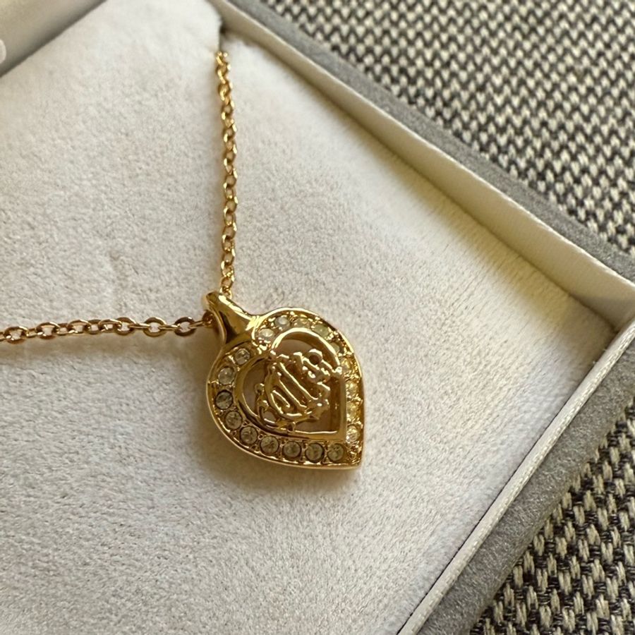 Vintage Christian Dior logo heart shape necklace 中古dior 心型南瓜車水鑽頸鏈-1