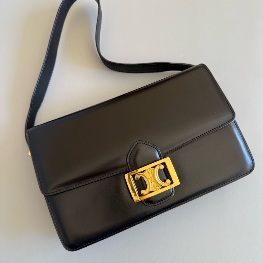 Vintage Celine Triomphe logo shoulder bag 中古Celine 凱旋門標肩背包-0