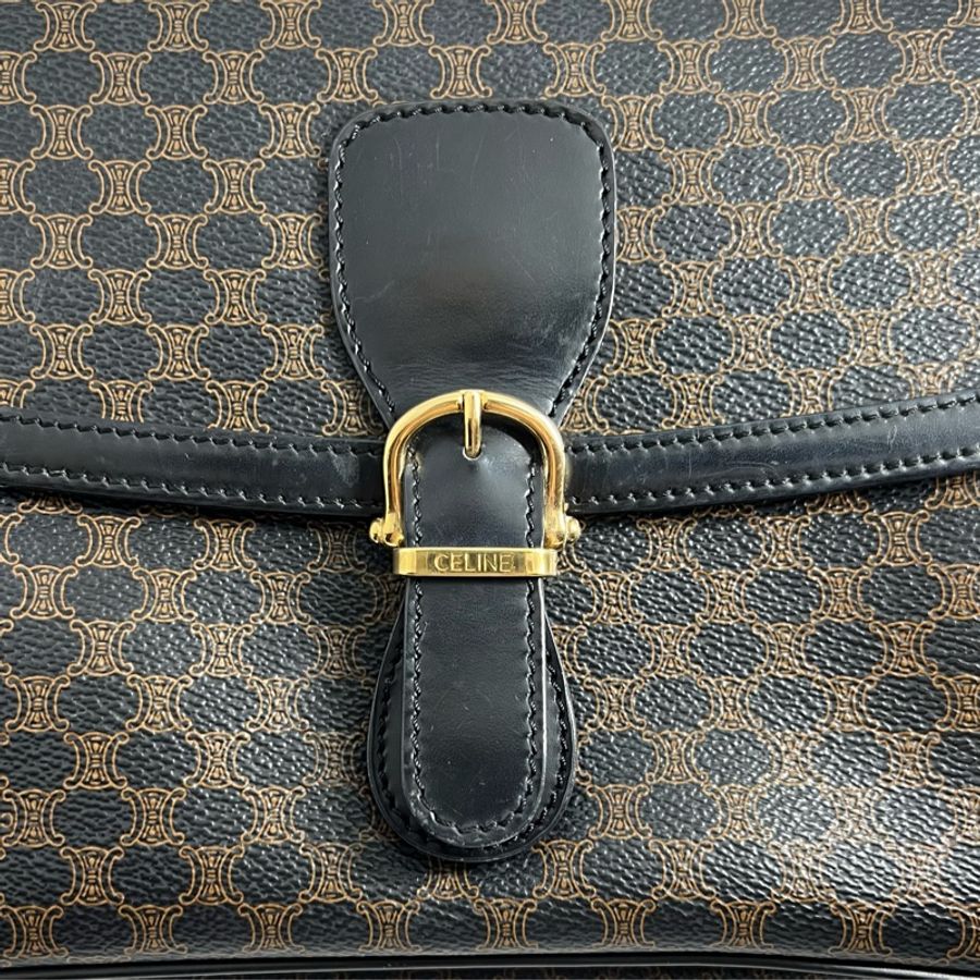 Vintage Celine macadam crossbody bag 中古Celine 凱旋門老花黑色 肩背包-4