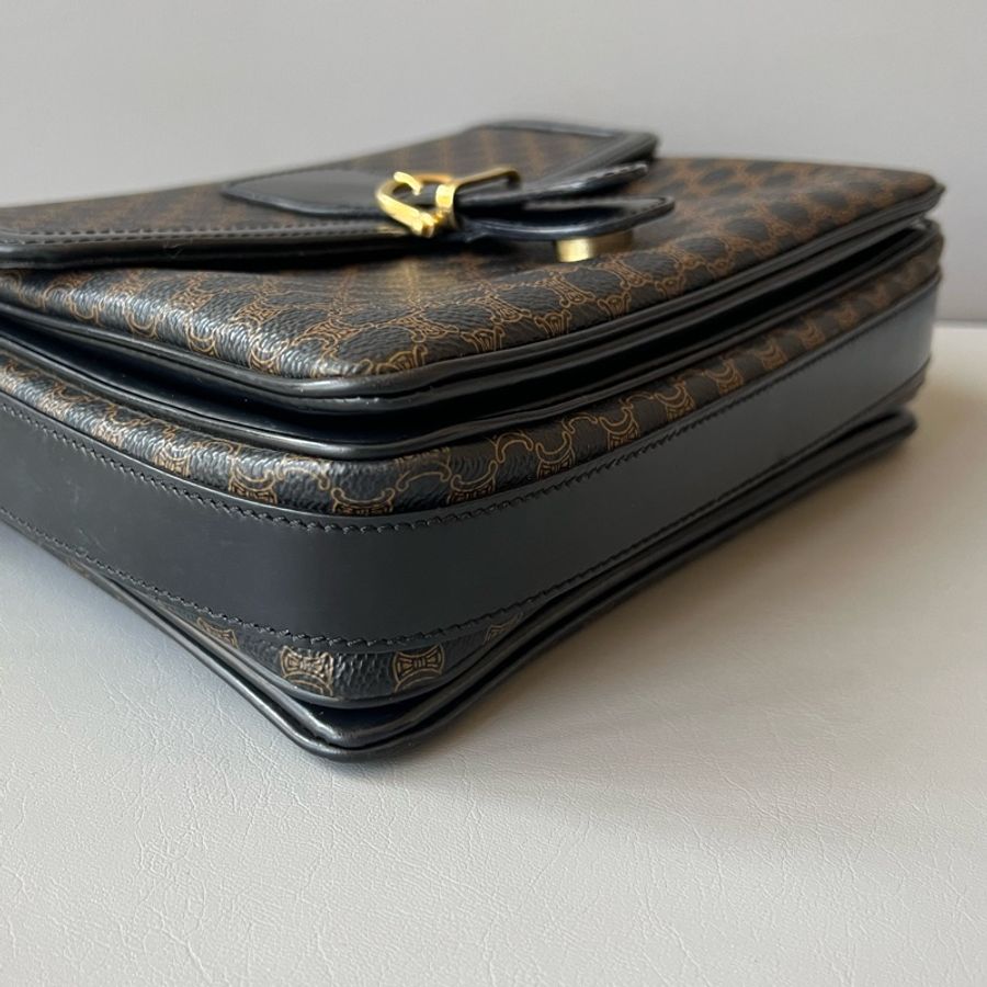 Vintage Celine macadam crossbody bag 中古Celine 凱旋門老花黑色 肩背包-7