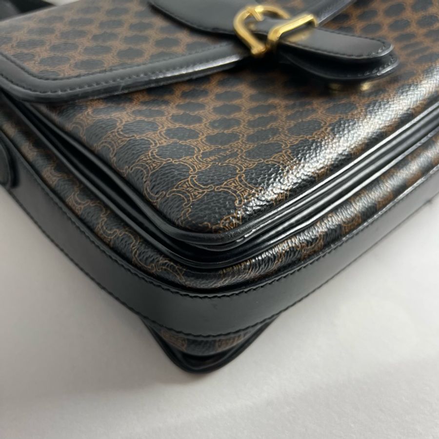 Vintage Celine macadam crossbody bag 中古Celine 凱旋門老花黑色 肩背包-10