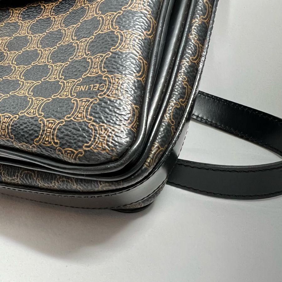 Vintage Celine macadam crossbody bag 中古Celine 凱旋門老花黑色 肩背包-11