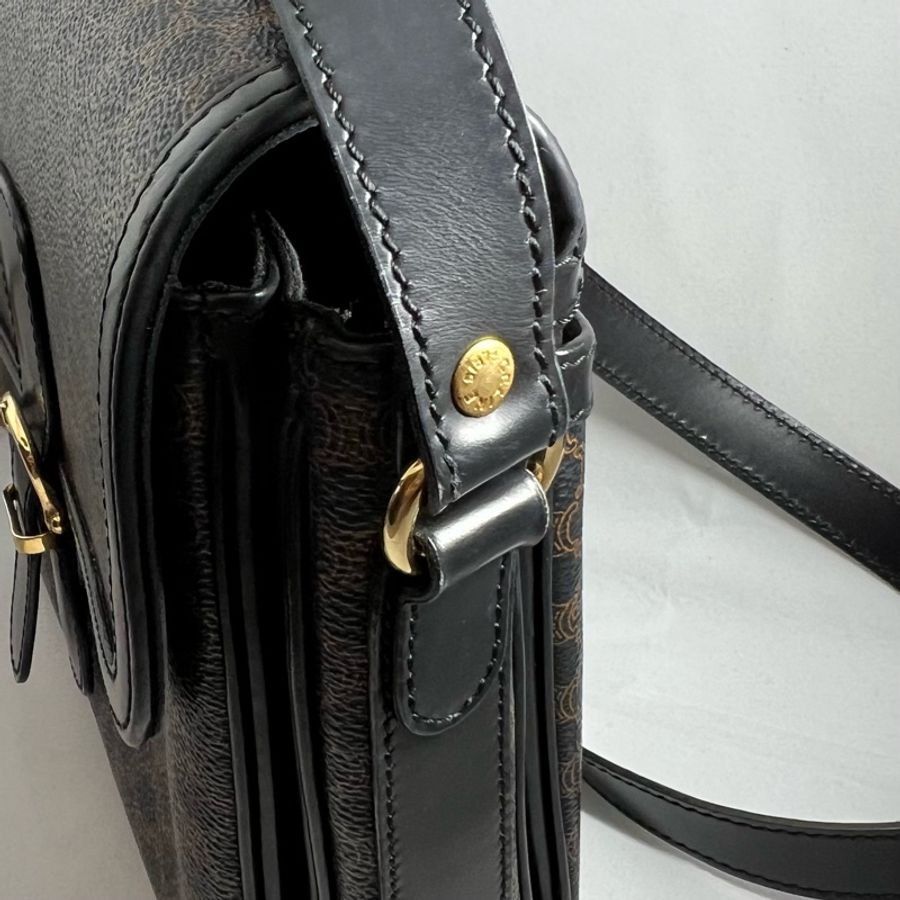 Vintage Celine macadam crossbody bag 中古Celine 凱旋門老花黑色 肩背包-12